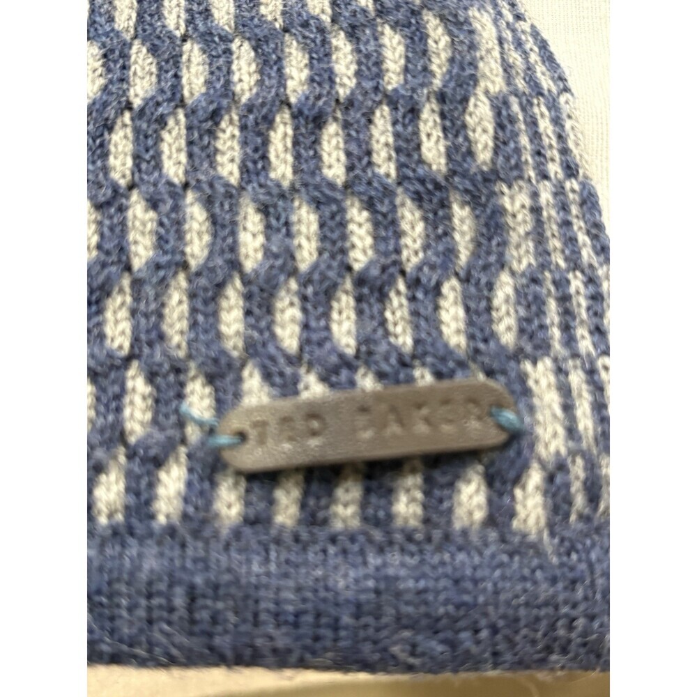 Ted Baker Norley Scarf Two Tone Navy Blue / Gray Made Of Wool & Cotton - Picture 4 of 5